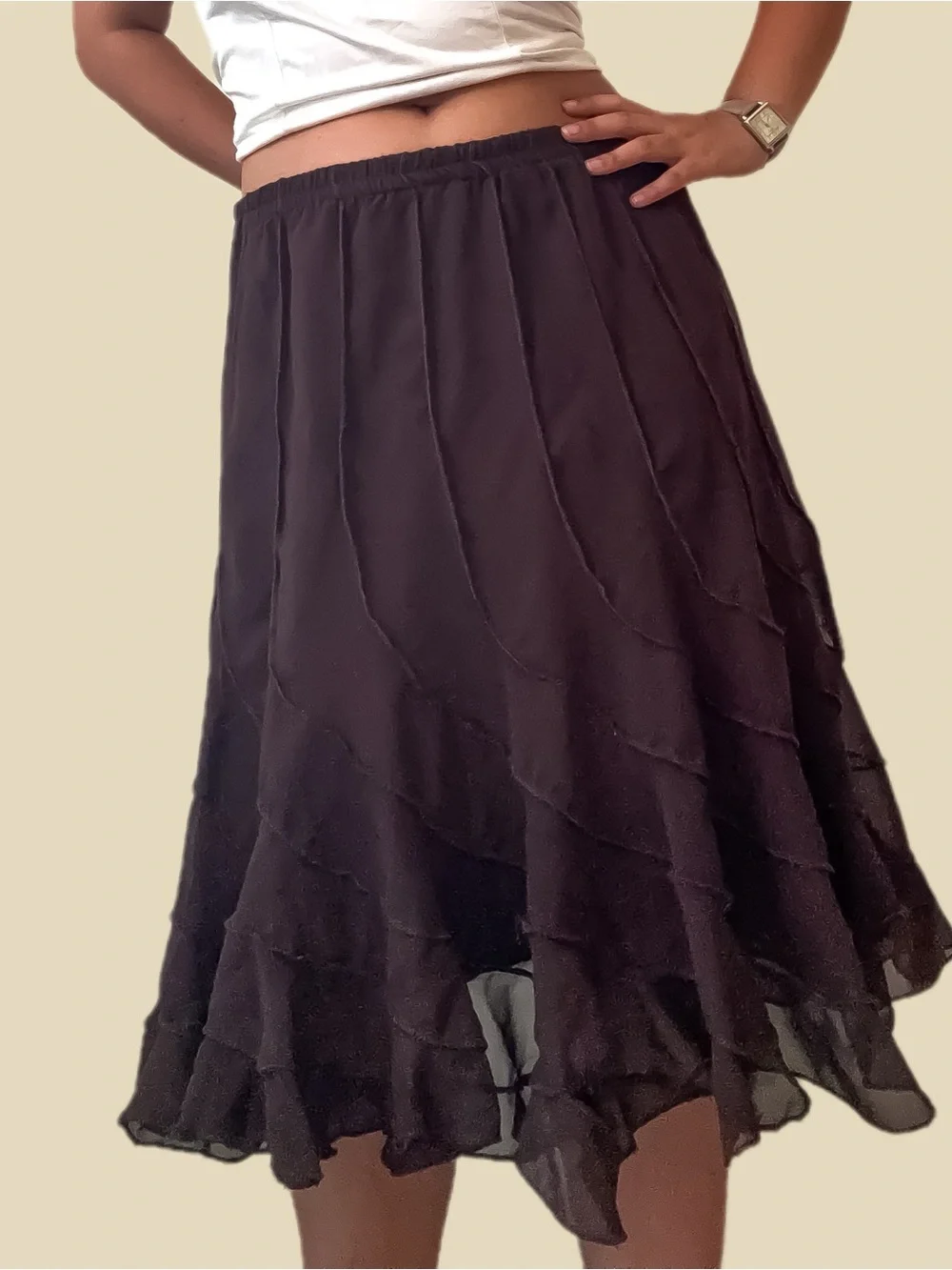 1990s Brown Whimsigoth Chiffon Tiered Maxi Skirt - Picture 1 of 2